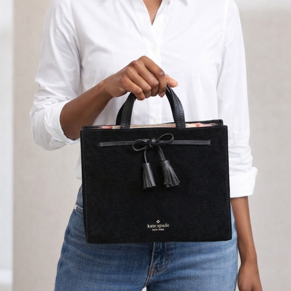 kate spade Handbags - Kate Spade Black Suede Tote with Tassel Detail
